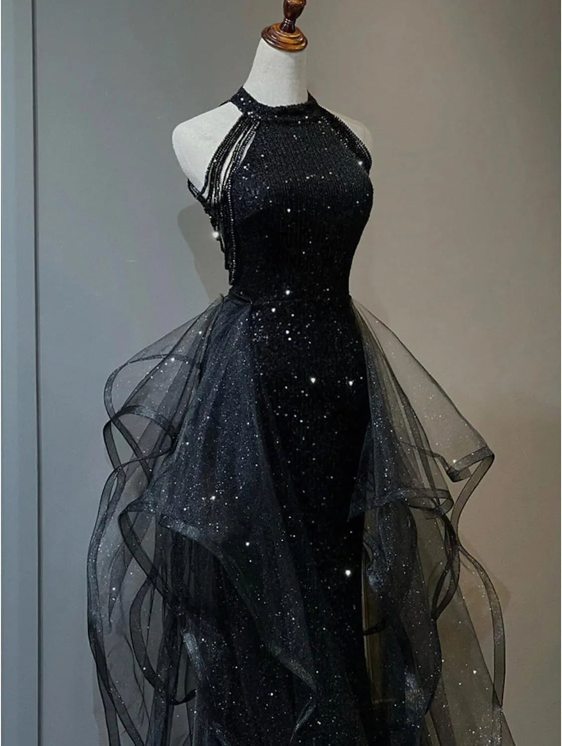 Zeeyecie High Neck Sequins Prom Dresses 2025 Long A Line Tulle Sparkly Formal Evening Dresses Ball Gowns for Women