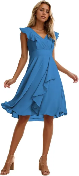 Zoghoo Chiffon Bridesmaid Dresses for Women V Neck Short Wedding Guest Dress Corset Formal Evening Gown