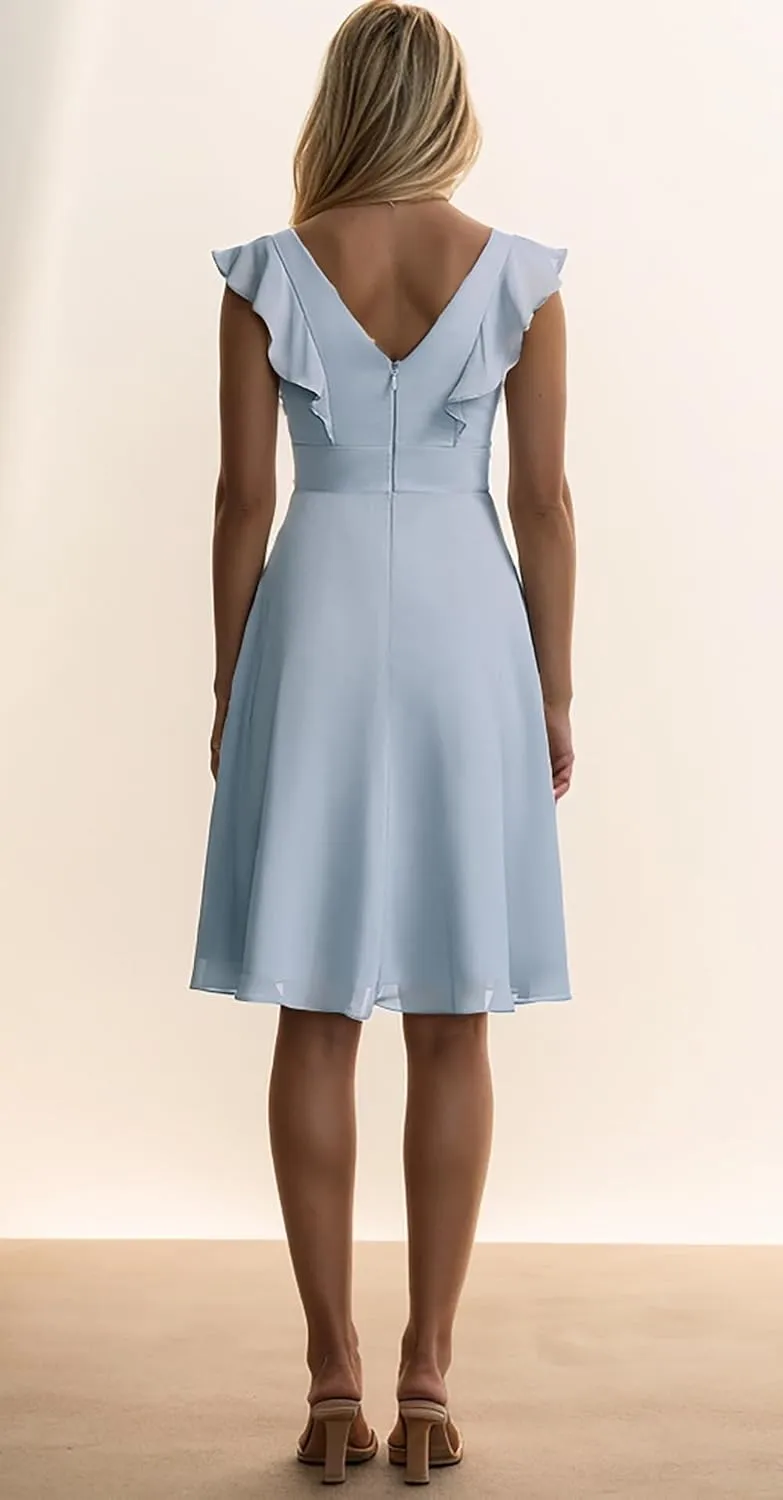 Zoghoo Chiffon Bridesmaid Dresses for Women V Neck Short Wedding Guest Dress Corset Formal Evening Gown
