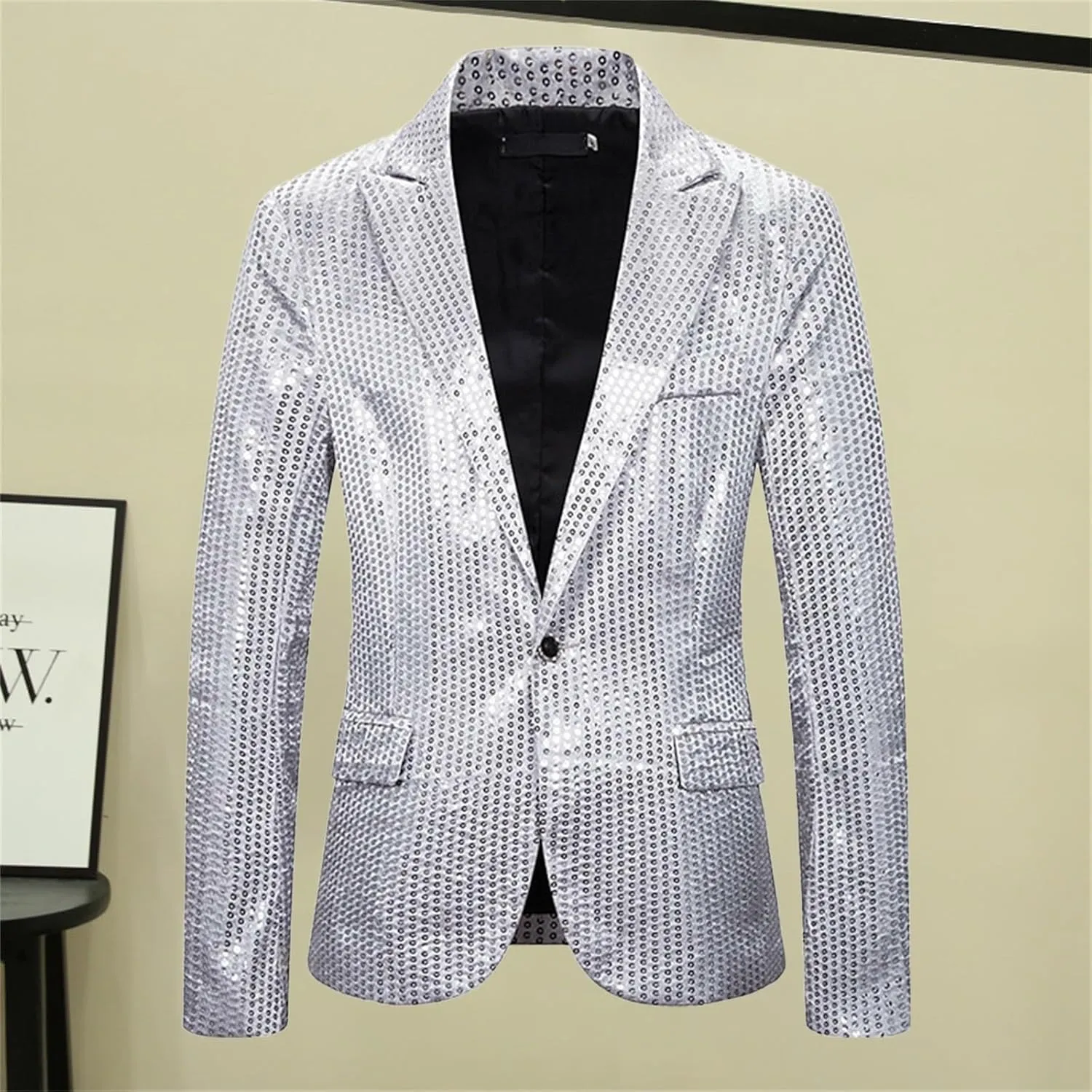 ZYXTIM Sequin Blazer for Men Disco Prom Shiny Jacket Party Prom Wedding Party Tuxedo Slim Fit Fashion Sport Coat with Pockets