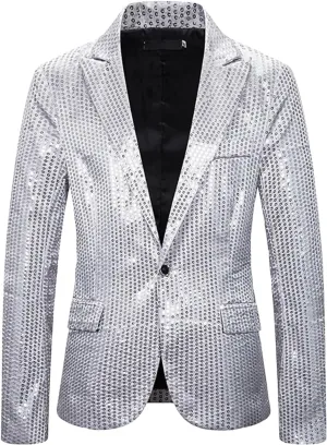 ZYXTIM Sequin Blazer for Men Disco Prom Shiny Jacket Party Prom Wedding Party Tuxedo Slim Fit Fashion Sport Coat with Pockets